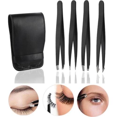 4Pcs/Set Wholesale Eyebrow Tweezer Sets Multiple Heads Stainless Steel Eyelash Extension Clip Makeup Beauty Eyebrow Tools
