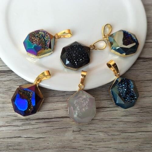 5pcs Gold color Natural agat e crystal Druzy Geode Pendant,Drusy Quartz Bead Charm Jewelry Necklace Making P688