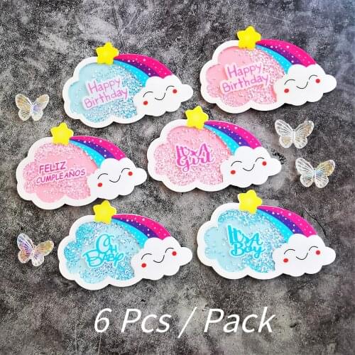6pcs 3D Colorful Rainbow Happy Birthday Oh Baby Boy Girly Cake Topper Party Cake Decorations Baking Supplies