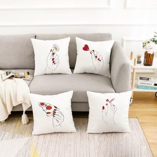 Hand with Flower Print Cushion Case Aesthetic Pillow Covers Female Car Garden Chair Sofa Livingroom Pillowcase Home Decor 45x45