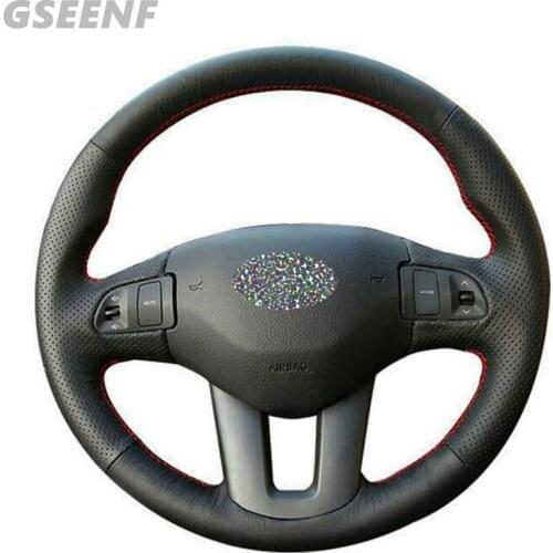 Hand-stitched Steering Wheel Cover DIY Black leather Car Steering Wheel Covers for Kia Sportage 3 2011-2014 Ceed 2010