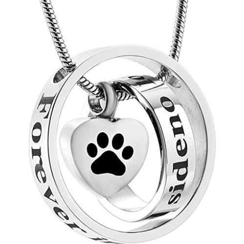 CL001 No Long By My Side ,Forever In My Heart Urn Pendant Charm Dog paw Print Cremation Memorial Ashes Necklace For Pet