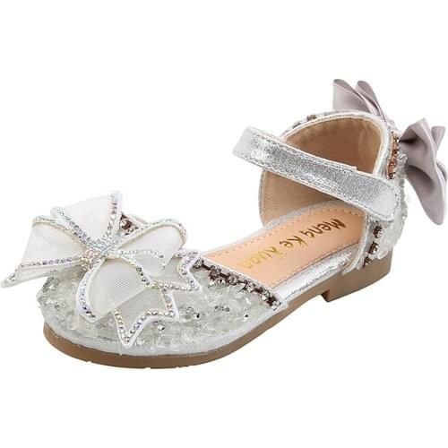 Kids Sandals Rhinestone Bow Girls Princess Shoes Fashion Flats Dance Performance Shoes 2021 Summer New Children Sandals