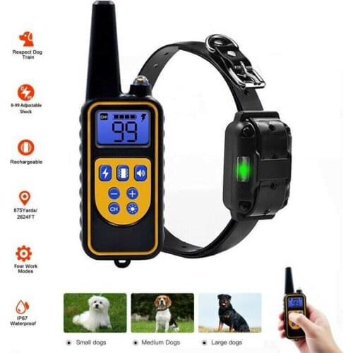 Electric Waterproof Dog Training Shock Collar Rechargeable LCD Display 875Y Remote Pet Bark Stopper for All Size beep Shock