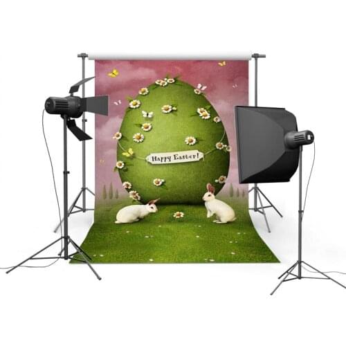Happy Easter Huge Easter Egg Backdrop With Rabbits And Spring Grass Photography Backdrops Newborn Photo Shoots Background