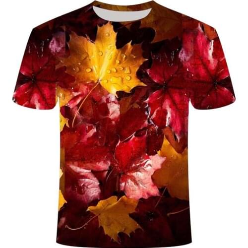 Summer Mens and Womens Childrens T-shirt Plants Maple Leaf Peony Rose Flower 3D Printing T-shirt Fashion Casual T-shirt