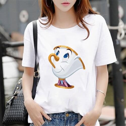 Beauty and the Beast Tshirt Mrs.Potts Print T Shirt Disney Princess Short Sleeve Summer Casual O-neck Tshirts Kawaii Female Tops