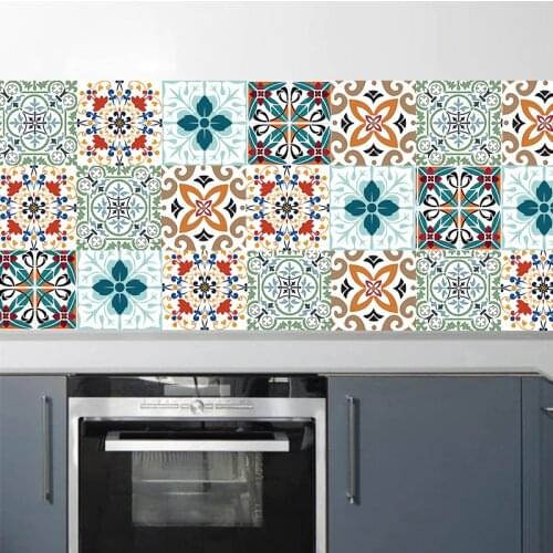 Moroccan Style Colorful Pattern Hard Tile Floor Wall Sticker Home Decor Kitchen Bathroom Toilet Decoration Art Mural