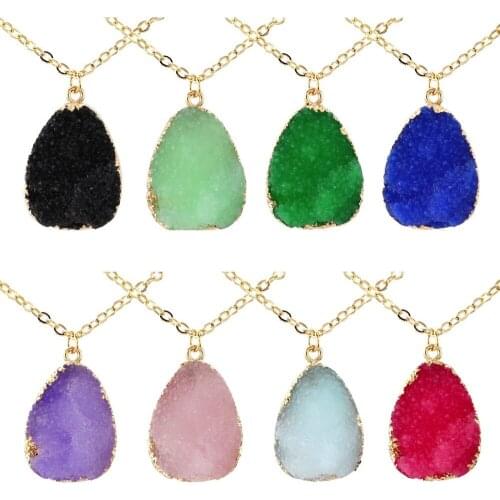 Fashion natural stone crystal incision lines anomaly necklace fashion sweater chain mix color