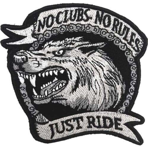 No club no rules patches lone wolf just ride biker motorcycle applique punk chest size embroidered patches for clothing jacket