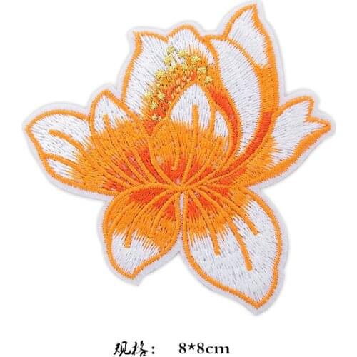 50pcs/lot Lotus Embroidery Patches Letters Clothing Decoration Accessories Diy Iron Heat Transfer Applique Iron on Patches