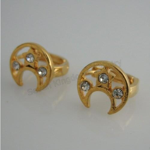 NEW - YELLOW GOLD GP SOLID FILL CZ STONE HUGGIE HOOP EARRING DIAMETER 10MM 0.39" MOON STAR ISLAMIC Muslims