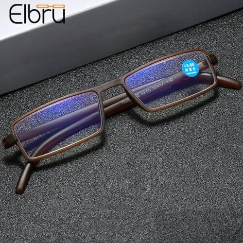 Elbru Retro Fashion Anti Blue Light Reading Glasses Men Women Small Square TR90 Ultralight Presbyopic Glasses Diopters 1.0 +4.0