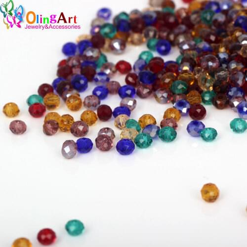 OlingArt AAA 3mm 148pcs glass beads Crystal bead Mixed multicolor faceted flat round DIY Bracelet choker necklace jewelry making