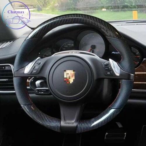 DIY Carbon Fiber&Genuine Leather Wrap For Porsche Cayenne Panamera Macan 2010-2011 Steering Wheel Stitch Cover