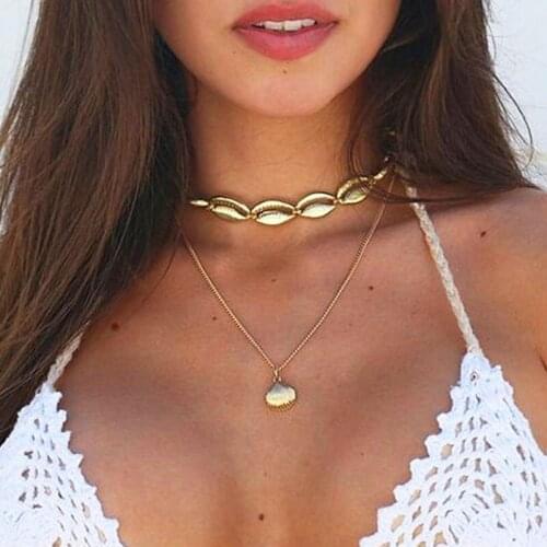 New Trendy Vintage Style Multi Layers Alloy Shell Pendant Necklace Women Gold Silver Color Vintage Necklaces Jewelry AD01