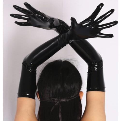 1 Pair Women Fashion Roleplay Party Faux Leather Long Gloves Clubwear for Music Festival Party Nightclub Stage Performance