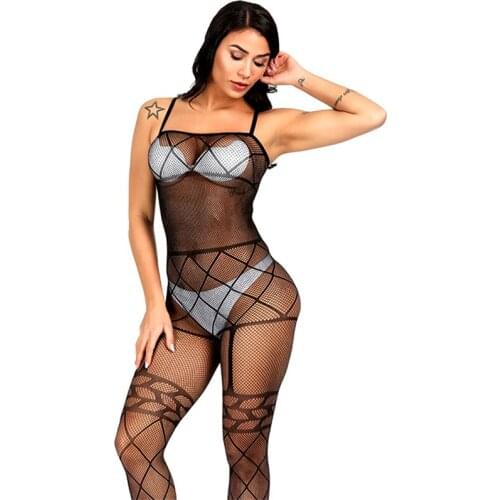 Plus size Sexy bodystockings lingerie suspender style stripe fishnet Intimates underwear erotic sleepwear for women off shoulder