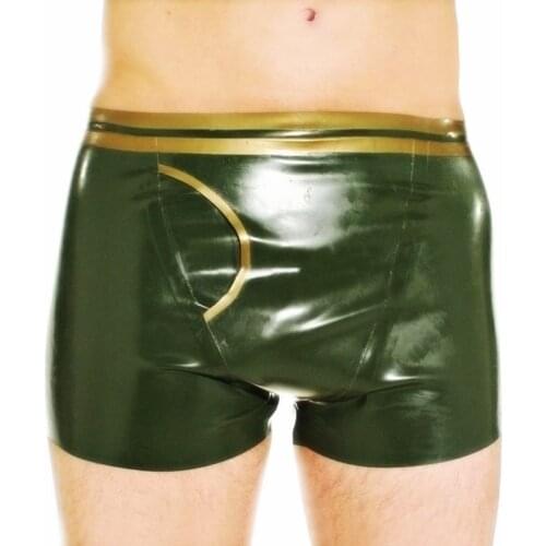 Sexy Mens Latex Rubber Underwear with Crotch Inner Penis Hole Handmade S-LPM123