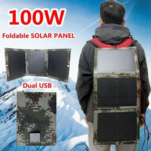 100W Foldable Dual USB Solar Panel Outdoor Folding Waterproof Solar Panel Charger Mobile Power Battery Charger With 3 in 1 Cable