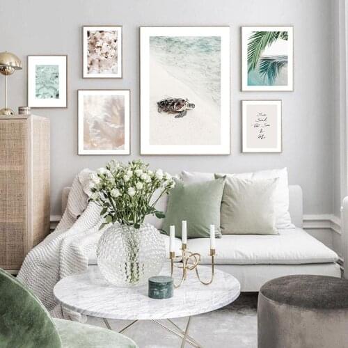 Nordic Modern Small Fresh Sea View Picture Home Decoration Art Wall Poster Green Plants Sea Water Printing Canvas Painting