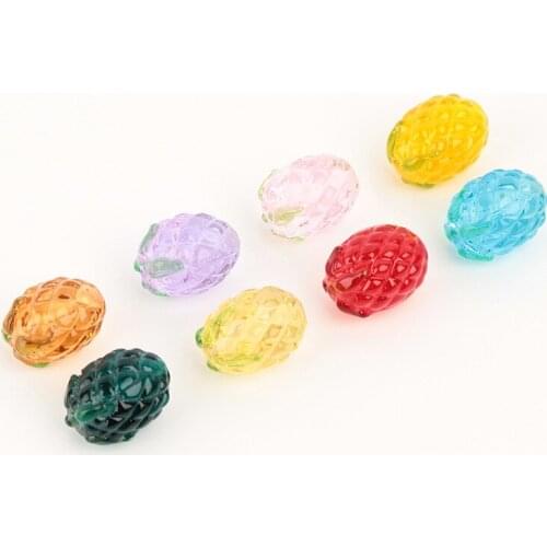 Summer style 50pcs/lot color print cartoon pineapple shape Straight hole glass beads diy jewelry earring/bracelet accessory