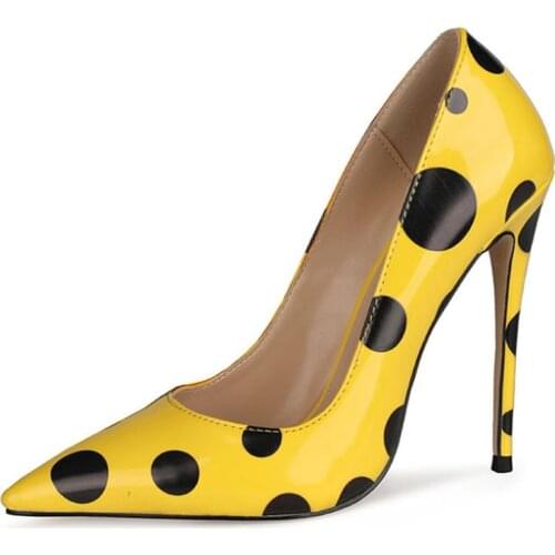 Polka Dot Shallow Womens Shoes 2021 New Spring Summer Thin Heel Fashion Pointed Toe Patent Leather Pumps High Heels Single Shoe