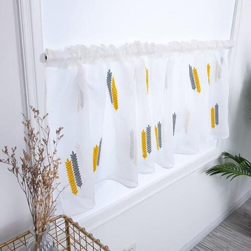 Living Room Bedroom Kitchen Window Blinds Gordijnen Embroidered Wheat Short Curtains Valance Pelmet Voile Curtains
