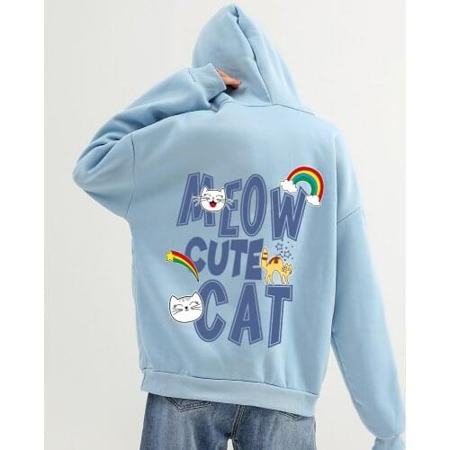 Cats Print Women Hoodie Cartoons Harajuku Oversized Hoodies Hooded Tops Women Sweatshirt Winter Thickening Coat Streetwear