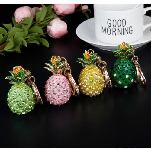 Women Accessories 3D Toy Pineapple Keychain Rhinestones Key Ring Fruits Jewelry Car Bags Holder