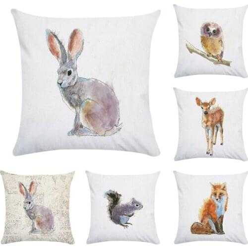 Animal Pattern Polyester Throw Pillow Fox squirrel Owl Cushion Cover Car Home Decoration Sofa Bed Decorative Pillowcase CR178