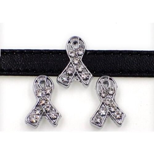 10PCS 8mm Silver Clear Crystal Ribbon Tie Slide Charms Slide Beads DIY 8mm Bracelets Wristbands,Belt Straps Pet Name Collar