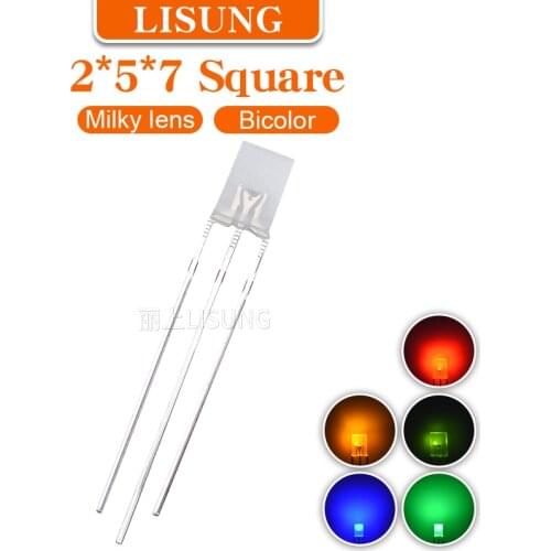 1000pcs/Bag 257 Led 2*5*7mm Diffuse Milky Lens Bi-color Universal Anode Cathode Blue Red Green Two-color Diode Indicat Light