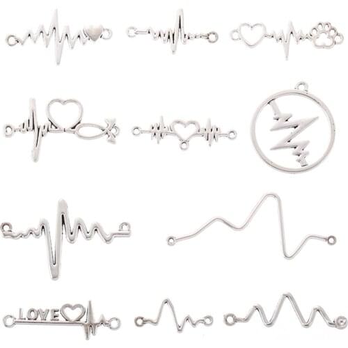 11pcs 6 Color Heartbeat Charms Alloy Metal Pendants For Handmade companion Jewelry Accessories Making