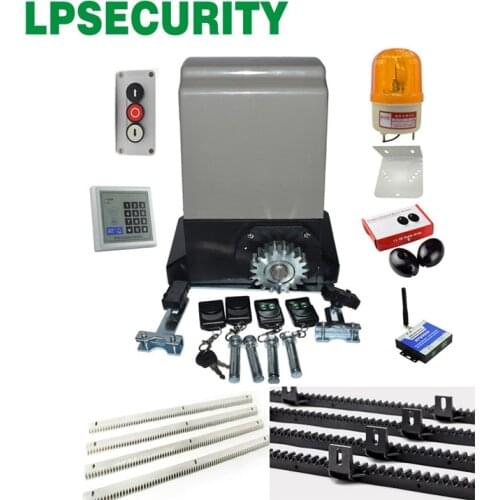 LPSECURITY 1200kg/1500kg 6m/7m nylon racks automatic electric gate opener motor engine with 4 remote controls with optional part