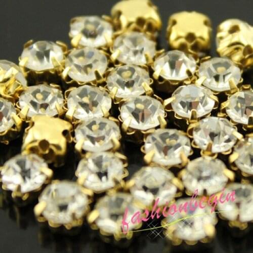 144p 3-10mm Round crystal clear sew on claw rhinestones Montees gold base button diy clothing accessories jewelry making beads