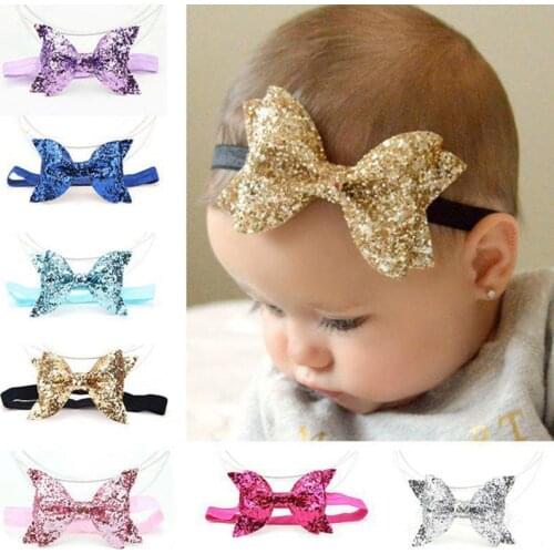 2Pcs/Lot Baby girl headband Children Glitter Bowknot with Headband For Birthday Party Photo Prop