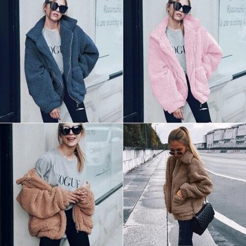 2021 New Arrival Women Plush Coat Fluffy Autumn Zipper Thick Casual Lamb Winter Faux Fur Knitted Overcoat Plus Size
