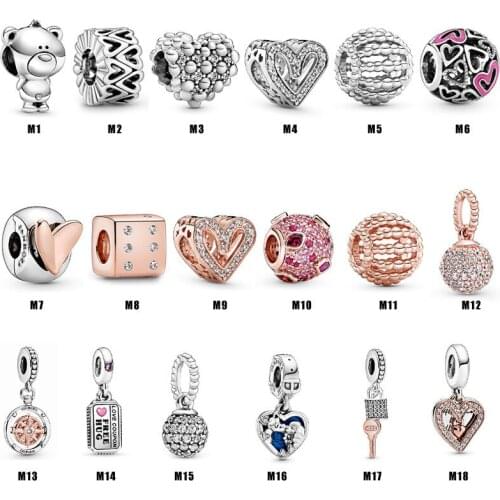 5PCS New Stray Dog Bear Love Coupon Heart Alloy Bead Fit Original Charm Bracelet Necklace Trinket Jewelry For Women