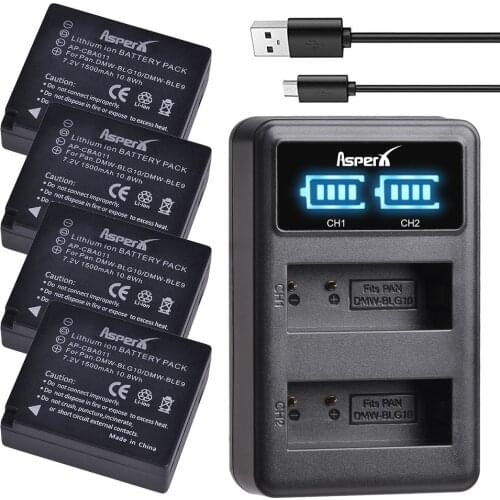 4Pcs DMW-BLG10 BLG10E BLG10PP DMW-BLE9 Camera Battery + LED Charger for Panasonic LUMIX GF5 GF6 LX100 GX7 GX80 GX85 GX7 Mark II