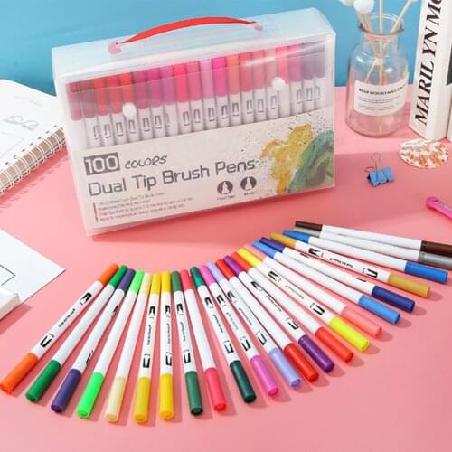 Watercolor Pens Water Based Art Markers 12/24/60/100/120pcs/Set Dual Tip Brush Pen Calligraphy School Supplies Sketching Markers