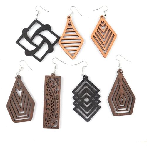 Free shipping!2022 Natural Wooden Earrings Geometric Hollow Personality Simple Style Fashion Jewelry For Woman Girls P