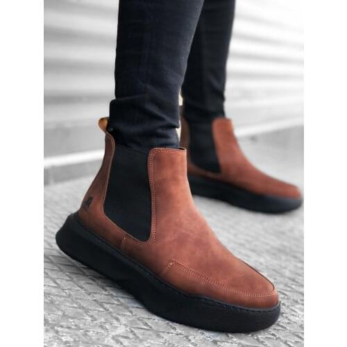BOA Male Sports Boots Tan Color Black Base Banded Step-in Ankle Boots Original Design Young Style Social Men 'S Fashion BA0150