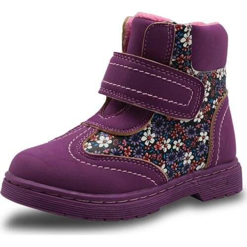 Winter Autumn Girls Boots Floral Childrens Shoes New 2017 Warm Short Plush Comfy Kids Pu Leather Martin Boots for Girls