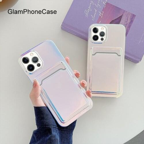 GlamPhoneCase Laser card holder Phone Case For iPhone12Pro/max 11Pro/Max XS Max XR Soft Silicone Cover For iPhone11 7 8Plus Case