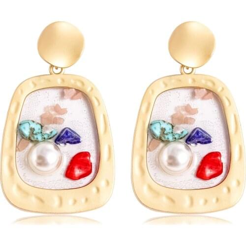 Enameled Heart Dangle Earrings Geometric Shell Stud Pearl Drop Handmade Jewelry
