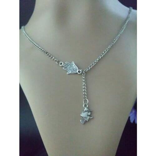 Hamsa Fatima hand&Witch riding a broom Fashion Vintage charm sweater chain suitable necklace&bracelet jewelry B519