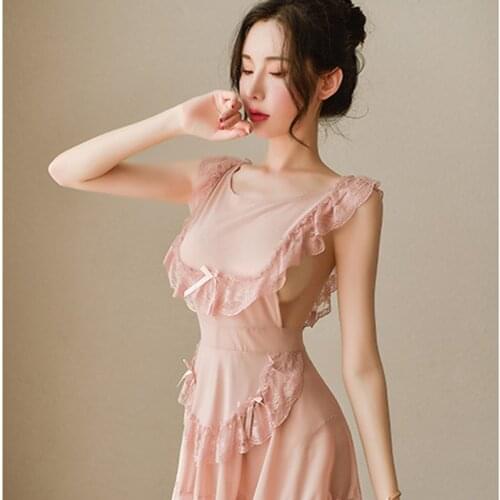 High-end lace halter dress skirt maid uniform erotic nightdress miniskirt woman dress Adult games cosplay Maid sexy lingerie