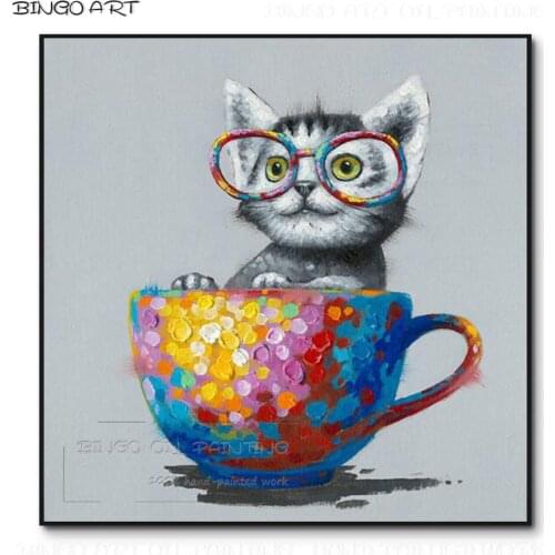 Skilled Artist Hand-painted High Quality Lovely Animal Cat Oil Painting on Canvas Cute Cut Cat Oil Painting for Wall Decoration