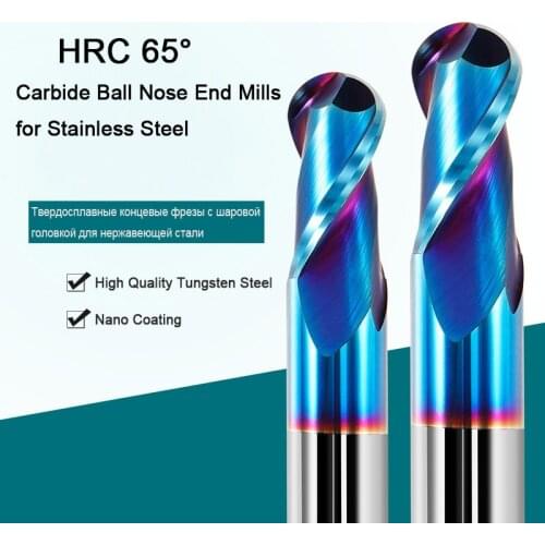 2 Flutes HRC65 Carbide Ball Nose End Mill Tungsten Carbide Cutter CNC Router Bit Milling Tool Milling Cutter For Stainless Steel